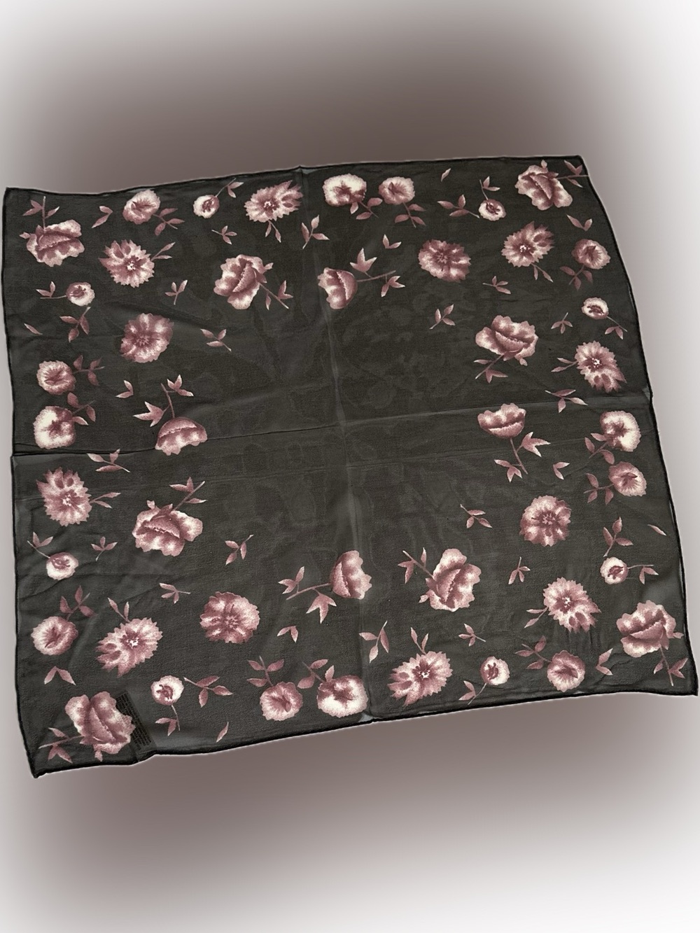 VTG 1980s-90s Elaine Gold Collection XIIX 100% Silk Sheer Black Square Scarf
